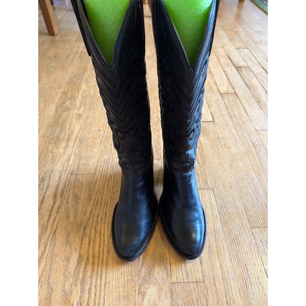 Lucchese Laurelie Black Cowhide Leather Boots M5064 Embroidered Pointed Toe 7.5B - Picture 7 of 14
